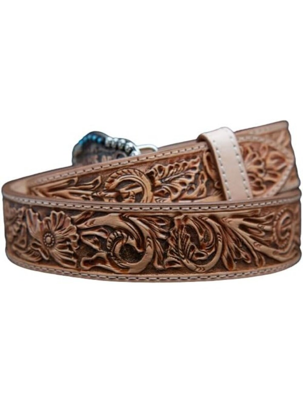 Hand-Tooled Saddle Leather Belt with Oak Leaves Design | Custom Full-Grain